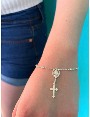 Pulseira de Prata Terço com Zircônias
