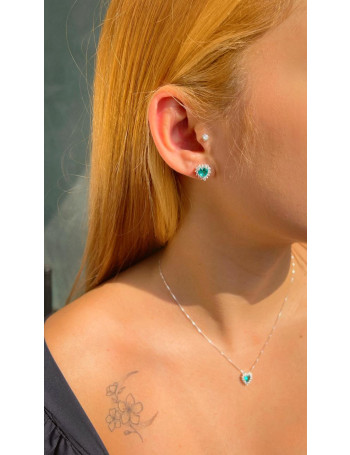 Conjunto de Prata Zircônia Coração Verde Claro