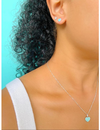 Conjunto de Prata Coração Turquesa Azul Tiffany