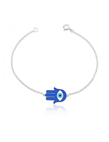 Pulseira de Prata Hamsa Olho Grego Azul