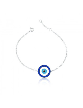 Pulseira de Prata Resinada Branco Olho Grego Azul