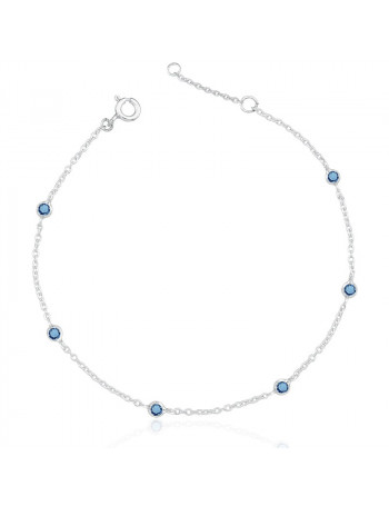 Tornozeleira de Prata Pontos Zircônias Safira Soft