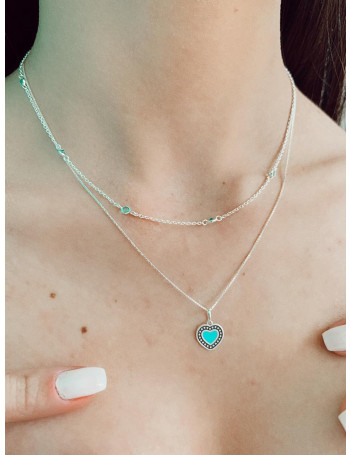 Colar de Prata Choker Pontos Zircônias Verde