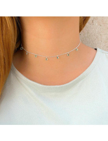 Choker de Prata Pontos Verde Claro