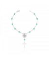 Pulseira de Prata Terço Nossa Senhora Zircônia Verde Claro