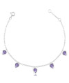 Pulseira de Prata Corações Pendurados Roxo