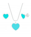 Conjunto de Prata Coração Turquesa Azul Tiffany