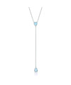 Colar de Prata Gravata Zircônia Coração e Gota Azul Claro
