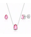 Conjunto de Prata Ponto de Luz Gota Cristal Rosa