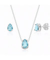 Conjunto de Prata Ponto de Luz Gota Cristal Azul Claro