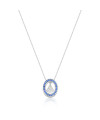 Colar de Prata Oval com Borda Azul Nossa Senhora Aparecida