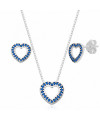 Conjunto de Prata Coração com Zircônia Azul Escuro