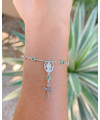 Pulseira de Prata Terço Nossa Senhora Zircônia Verde Claro