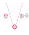 Conjunto de Prata Ponto de Luz Cristal Rosa